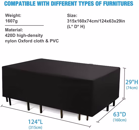 Funda para muebles, funda para muebles de exterior, funda rectangular para mesa de patio, funda para sofá de salón al aire libre, funda de tela Oxford 420d impermeable y resistente al viento